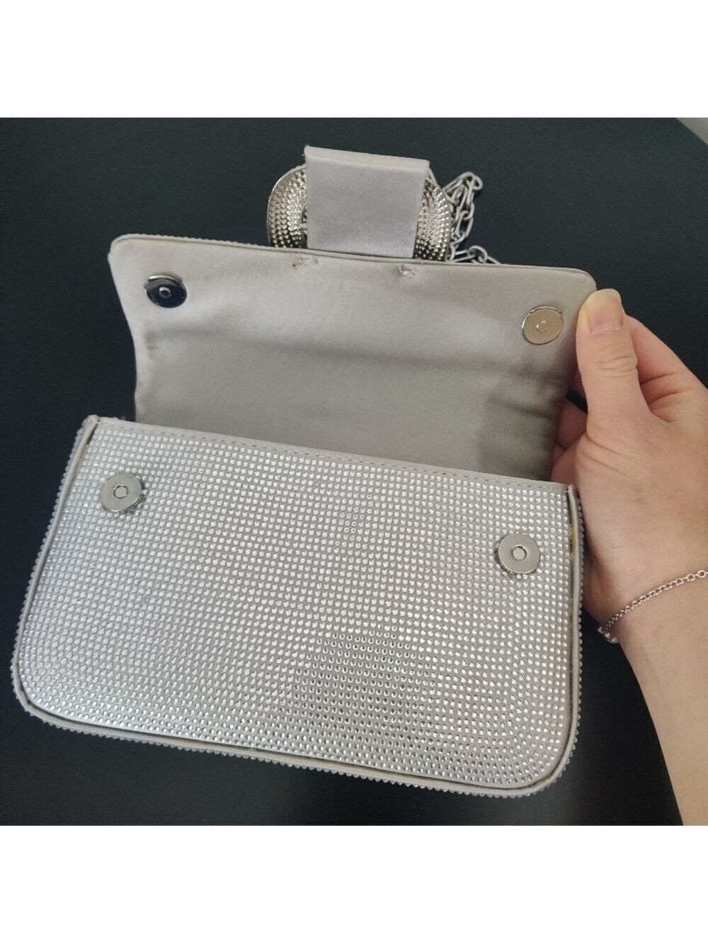 ZARA Silver Metallic Rhinestone Chain Crossbody Bag Y2K Party Glam 0443 - Picture 5 of 12